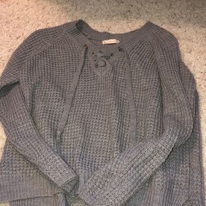 gray lace up sweater